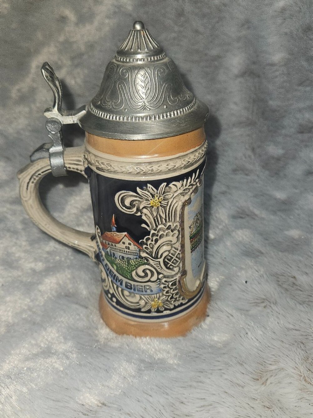 Vintage Gerz W Germany Lidded Beer Stein/ Mug German Cities Themed {#91-6}